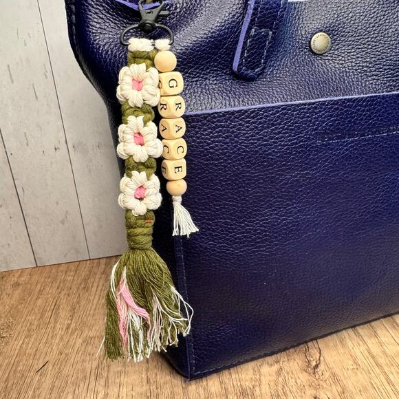 Macrame Charm Beaded Flower Purse Keychain Charm Boho Accessories FAST SHIP NEW - Picture 1 of 5